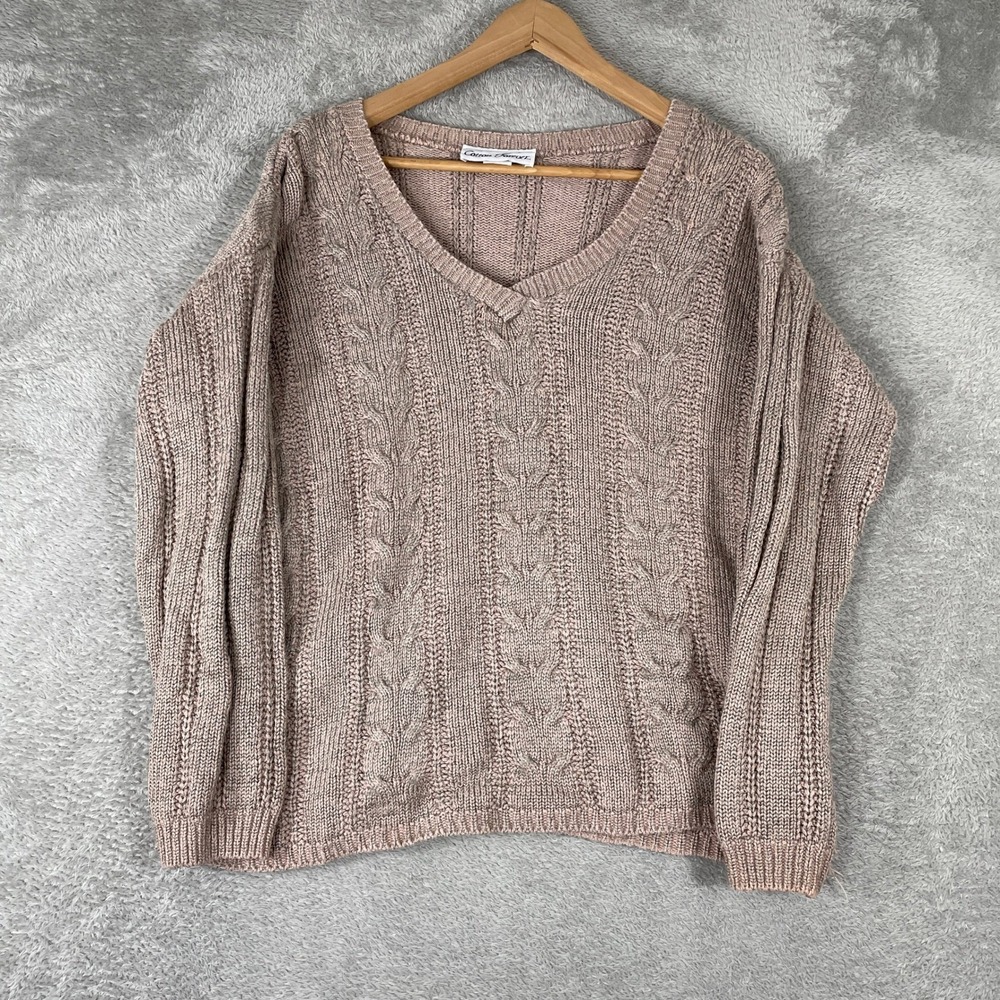 Cotton Forever Sweater Womens Small Pink Cable Knit V-Neck Vintage Made in USA